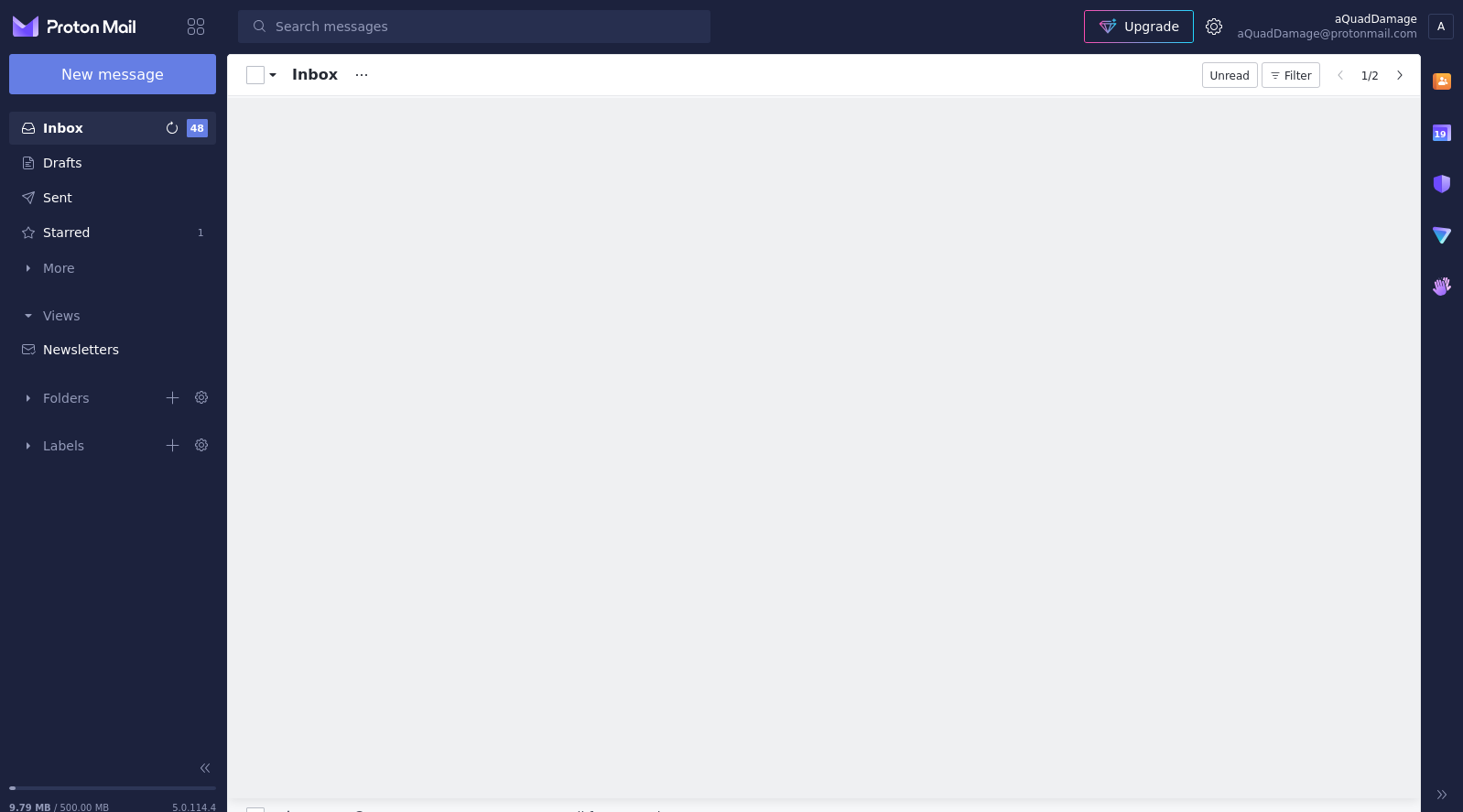 Protonmail UI with censored inbox